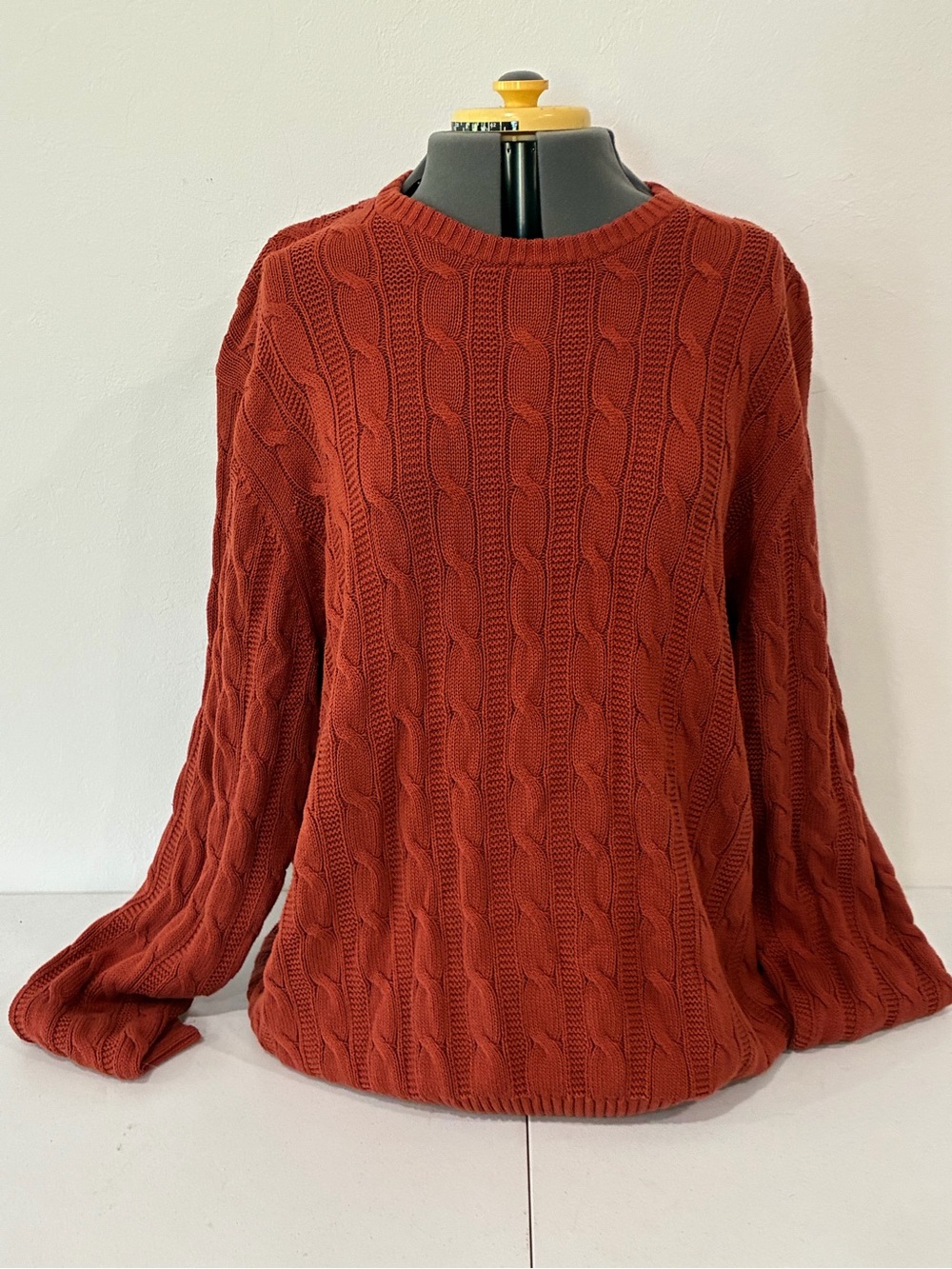 Goodthreads Men’s XXXL Orange 100% Cotton Cable Knit Crew Neck Sweater